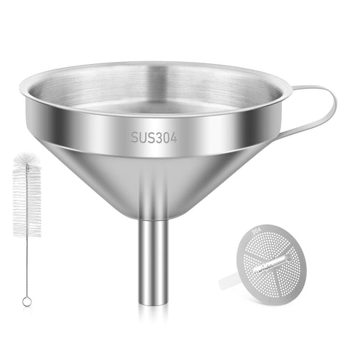 Kitchen Funnel for Filling Bottles, 5 Inch 18/8 Stainless Steel Funnel, Kitchen Gadgets Cooking Oil Food Funnel with Strainer for Fryer Oil Grease...