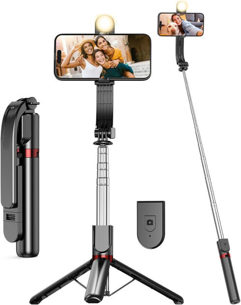 55" Phone Tripod & Selfie Stick,Cell Phone Tripods Stand with Wireless Remote,Phone Holder with Detachable Light, for iPhone 14 13 12 pro Xr X 8Pl...
