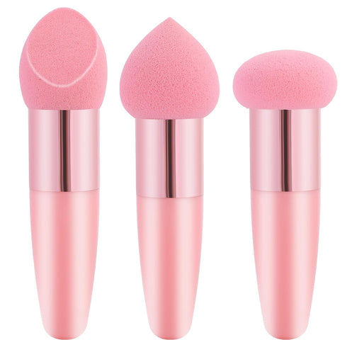 3 Pcs Makeup Foundation Sponge Pink Beauty Blender Sponge Makeup Sponge Cosmetic Powder Puff Concealer Face Brush with Handle Beauty Sponge Applic...