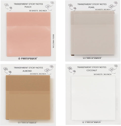 Pastel Transparent Sticky Notes, 4 Pads 3X3 Inch See Through Annotating Sticky Notes for Annotating, Bible Journaling Supplies, Office School Supp...
