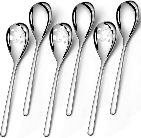 6-Piece Serving Spoons Set,Stainless Steel Serving Tablespoons,Serving Spoons x 3, Slotted Spoons x 3,9.4 Inches Large Serving Spoon for Buffet Pa...