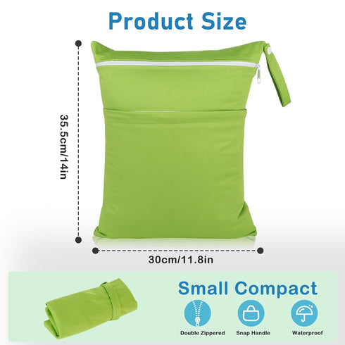 Angel Love Baby Cloth Diaper Wet/Dry Bags, 2 Pack With Two Zippered Pockets, Waterproof Washable Reusable for Travel, Beach, Pool, Gym, Swimsuits ...