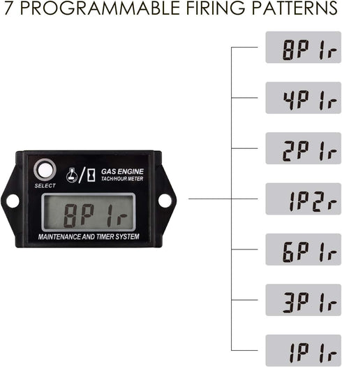 Jayron JR-HM026A Digital Hour Meter Tachometer,Maintenance Reminder,Maximum RPM Recall,or Pneumatic Equipment and ZTR Lawn Mower Tractor Generator...