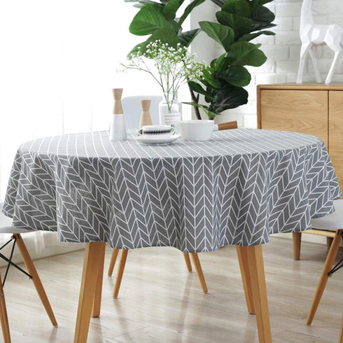 Table Cloth, Round Stripe Table Cover Nordic Twill Floral Tablecloth Washable Dining Decorative for Holiday Home Christmas Party Picnic (Gray)...