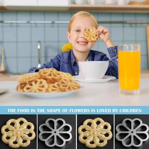DOERDO 1PCS Wooden Handle Frying Mold Rosette Waffle Molds Homemade Frying Mold Kitchen Gadgets, Silver...