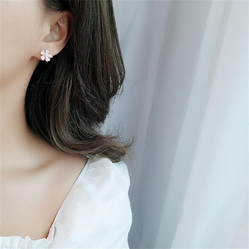 Clip On Pink Flower Pearl Fake Stud Earrings for Women No Piercings Ear Fashion Elegant Cherry Blossom Huggie Studs Wedding Valentines Day Jewelry...