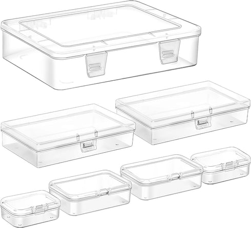 7 Pack Mixed Sizes Rectangular Mini Plastic Containers Clear Plastic Storage Boxes with Hinged Lids Empty Beads Organizers for Small Items Art Cra...