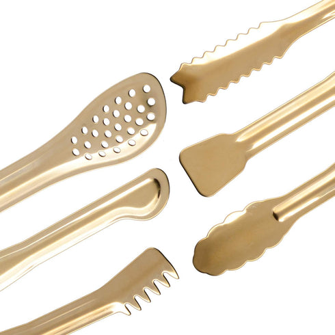 Gold Plated Mini Serving Tongs Set 6-Inch Appetizers Tongs Stainless Steel Small Sugar Cube Tongs Ice Tongs, Set of 6...