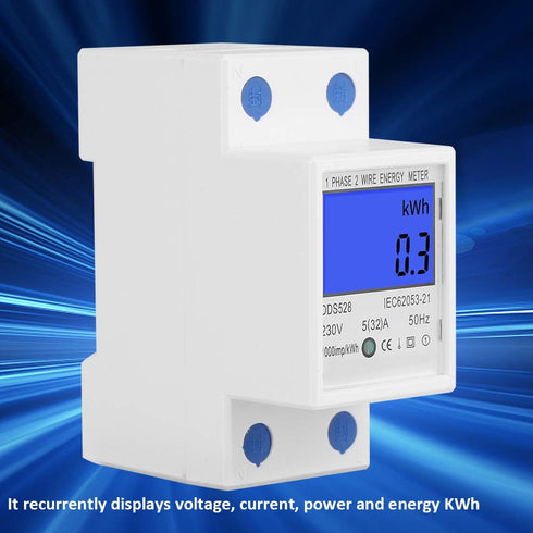 Single Phase Energy Meter 230VAC LCD KWH Electric Meter 5-32A 50Hz Single Phase DIN Rail KWH Meter Electricity Usage Meter Electricity Usage Monit...