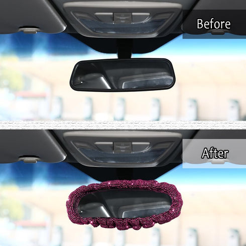 Bling Rearview Mirror Accessories, Elastic Band Car Rearview Mirror Cover with Shiny Rhinestones for Women Girl, Universal Car Interior Accessorie...