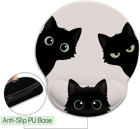 Cat Mouse Pad, Funny Ergonomic Mousepad with Wrist Rest, Gaming Mouse Pad Wrist Support with Non-Slip Pain Relief PU Base, Black Cat Mouse Pads fo...