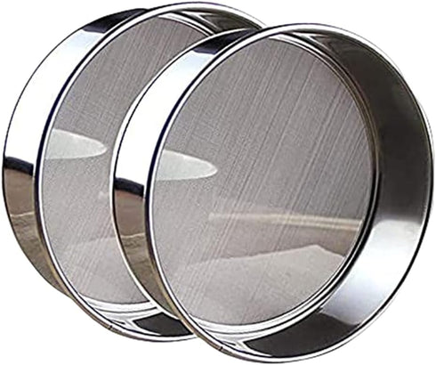 2 pack (60/40 Mesh) Professional 6/8/9.5 Inch, Round Flour Sifter for Baking - Flour Sieve Fine Mesh - Premium Rustproof Stainless Steel (8" (20 C...