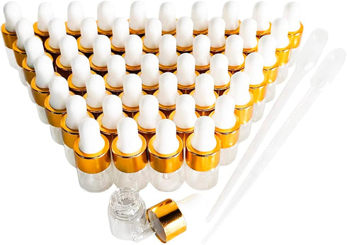 50PCS Transparent Sample Dropper Bottles, 1 ml Mini Essential Oil Dropper Bottle with 2 Plastic Droppers, Used for Travel Essential Oil, Perfume a...