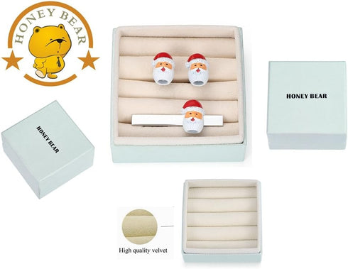 HONEY BEAR Cufflinks for Mens Stainless Steel Santa Claus, Christmas Xmas Gift with Box, (cufflinks&tie clip set)...