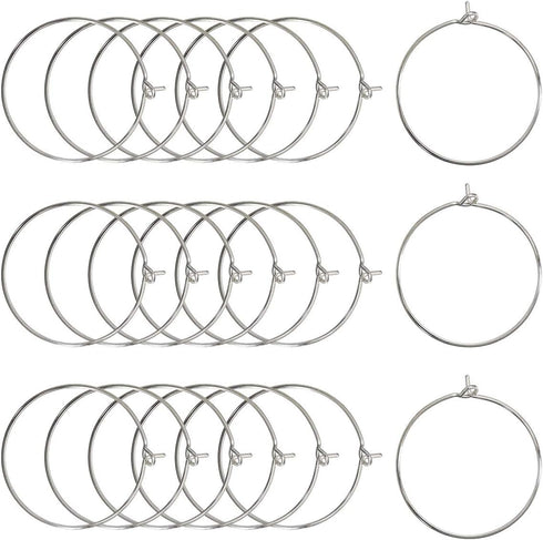 JIALEEY 100PCS Wine Glass Charm Rings 25mm Silver Plated Open Jump Ring Earring Beading Hoop for Jewelry Making Wedding Birthday Party Festival Fa...