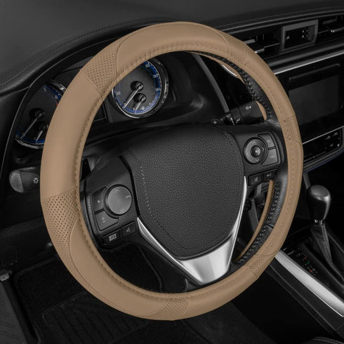 Motor Trend Beige Classic Stitch Perforated Simulated Leather Steering Wheel Cover, All Beige...