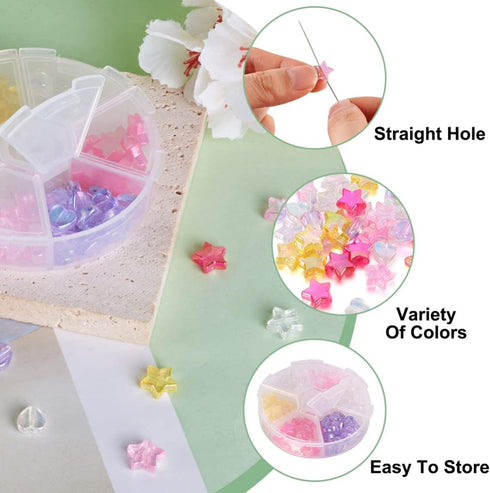Cheriswelry 110pcs Crystal AB Acrylic Star Heart Beads Mixed Colorful Plastic Heart Star Loose Pony Beads Spacers for DIY Rainbow Bracelet Keychai...