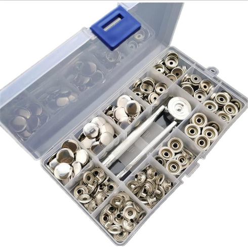 APRUNM 100 Pieces of Stainless Steel snap Set 15 Pieces of mm snap Button snap Cap with Pliers and 3 Pieces of Tools for Canvas Bag Leather DIY Cr...