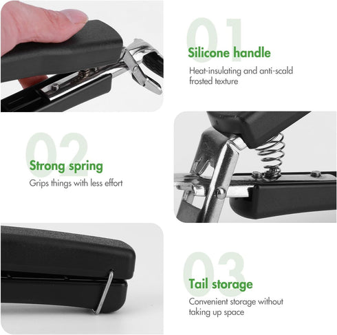 SS SUNSBELL Stainless Steel Anti-Scalding, Hot Bowl Dish Plate Gripper Clips, Thickened Tongs Clamp Holder with Silicone Handle for Moving Hot Pla...