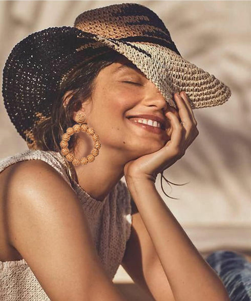 Rattan Earrings Rattan Ball Hoop Dangle Earrings for Women Handmade Bohemia Earrings Braid Straw Wicker Raffia Earrings Summer Beach Accessory Gif...