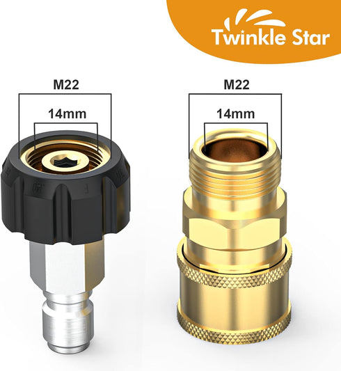 Twinkle Star Pressure Washer Adapter Set Quick Connect Kit, M22 14mm Swivel to 3/8'' Quick Connect...