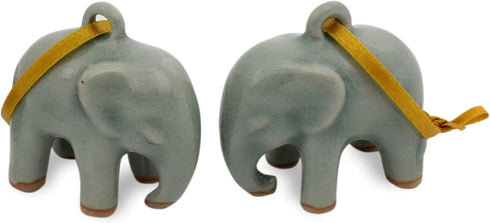 NOVICA Celadon Ceramic Handing Holiday Ornaments, Light Blue Elephant' (Pair)...