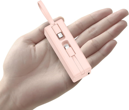 Mini Portable Charger Small Power Bank 5000mAh Battery Pack with Built-in USB C and LT Cables Ultra Compact Portable Charger for iPhone 15 14 13 1...