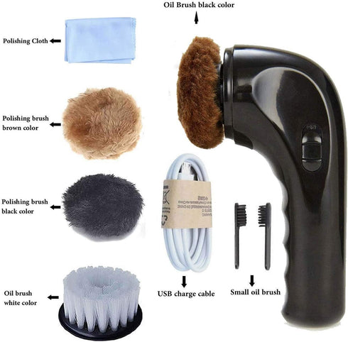 Shoe Buffer Kit Electric Shoe Polisher Brush Shoe Shiner Dust Cleaner Portable Wireless Leather Care Kit for Shoes, Bags, Sofa (Black)...