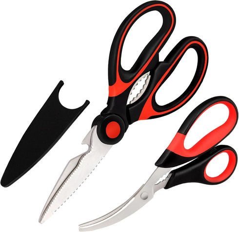 Kitchen Shears Set of 2, Heavy Duty Kitchen Scissors Seafood Scissors, Stainless Steel Sharp Food Cooking Scissors for Meat, Bones, Fish, Poultry,...