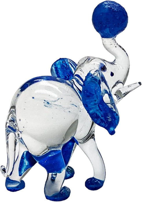 Garden Deco Glow in The Dark Blue Elephant Play Football Hand Blown Art Glass Figurine Ornament Sculpture...