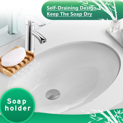 3 Pack Bamboo Soap Dish, Bar Soap Holder with Self Draining Tray, Natural Waterfall Drain Soap Saver, Used for Bathroom, Kitchen...