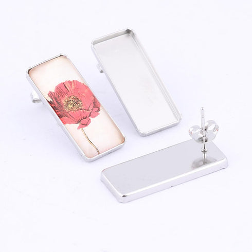 20pcs Stainless Steel 10x25mm Rectangle Cabochon Earring Setting Blanks Studs DIY Post Earring Base Bezel Pins for Jewelry Making Supplies...