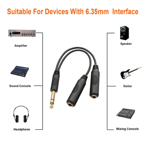 Tisino 6.35mm (1/4 inch) Jack Splitter Cable, 20cm (8 inches), Headphone Splitter Cable, Splitter, Stereo Male to Dual Stereo Female Jack, Compati...