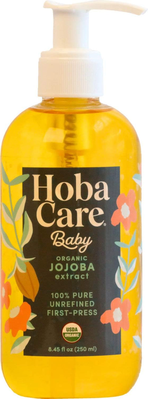 HobaCare Organic Jojoba Baby Oil with Pump Dispenser – 100% Pure Natural Unrefined Unscented Hexane Free Cold Pressed Jojoba Oil for Baby Hair, In...