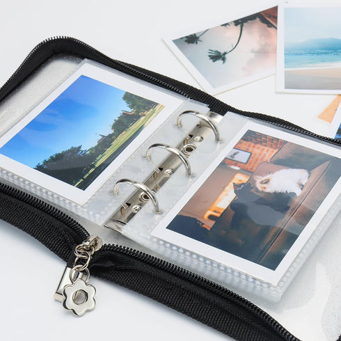 Black Mini Photocard Binder with Zipper and 25 Double-Sided Pockets for Photo Album Business Cards Postcards or Pictures (Black)...