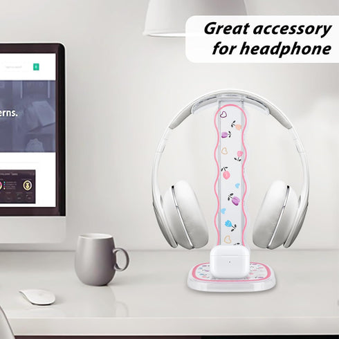 CamyCosy Headphone Stand Gaming Headset Holder for Desk,Clear Tulip Flowers Pattern Cellphone Stand Earphone Stand Desk Accessories for All Headph...