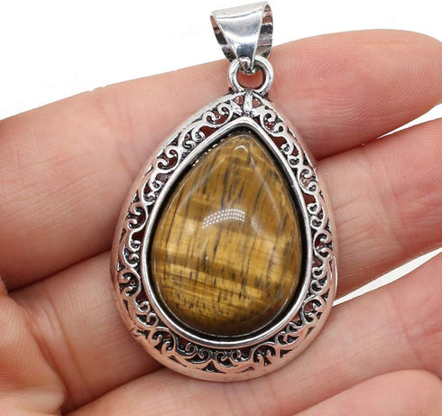 LHJ 4 Pcs Natural Stone Pendants Waterdrop Shape Mixed Crystal Agate Stone Charms Hollow Alloy Base for Jewelry Making Necklace Earrings...