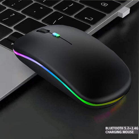 LED Wireless Mouse, Slim Silent Dual-Mode 2.4G+BT Rechargable 7-Color Mouse Portable Mobile Optical Office Mouse with USB Receiver, 3 Adjustable L...