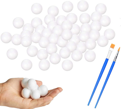 hesmartly 100 Pack 1 Inch Craft Foam Balls,White Polystyrene Smooth Round Balls and 2 Pieces Painting Brushes for DIY Projects Arts and Crafts Sup...