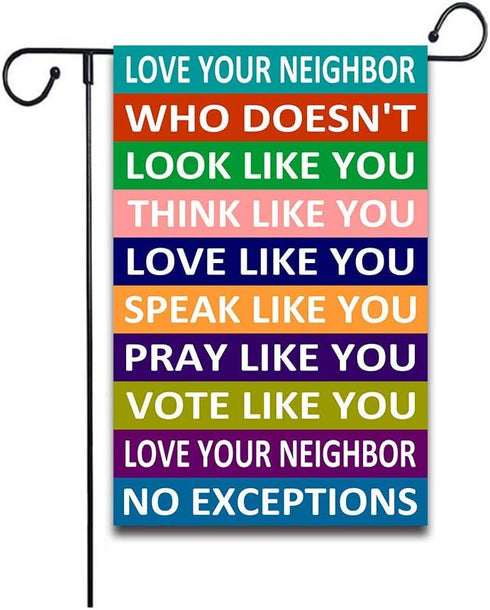 love thy neighbor garden flag Love your Neighbor Yard Sign Garden Flags Rustic Country Decor Yard Decor Outdoor Decor Double Sided Flax Garden Fla...