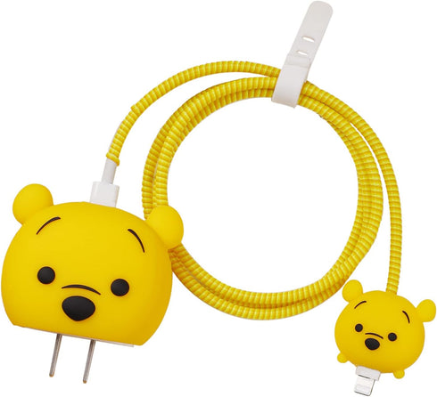 3D Cute Cartoon Charger Protector Case - Compatible for Apple 20W USB-C Power Adapter and Lightning Cable (Yellow Winnie)...
