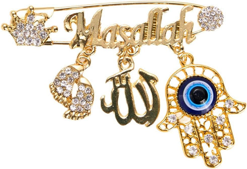 SANDOO AYATUL KURSI Allah Pin - Turkish Evil Eye Pin,Crown Hand Protection Blessing Brooch Amulet with Rhinestone, Muslim Gifts Islamic Jewelry fo...