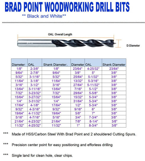 Brad Point Woodworking Drill Bit 5/16 in.Spur Point Drill Hardwood Softwood-5Pcs...