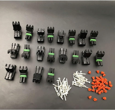 10 PACK 14-16 AWG Gauge 2 Pin Position Terminal Weather Pack WeatherPack Connector Male Female Set Weather Proof 10 COMPLETE KITS...