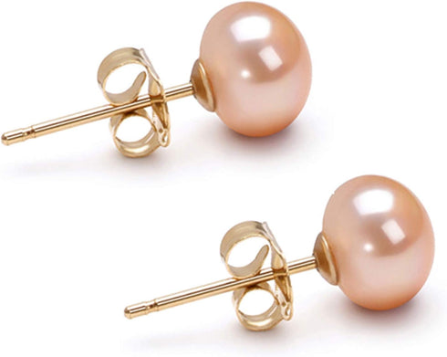 Freshwater Cultured Pearl Earrings Stud AA Graded 6-10mm Pink Stud Earrings for Women with 925 Sterling Silver Settings and Jewelry Gift Box - Ori...