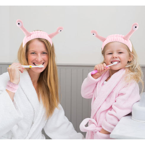 VELSCRUN 6 Pcs Pink Puffy Sponge Spa Headband Snail Cartoon Wristband Set, Spa Headbands for Wash Face, Makeup Headband, Facial Skincare Headbands...