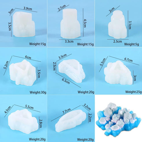 FineInno 8 PCS Crystal Resin Molds,Crystal Cluster Silicone Molds for Resin, Druzy Gem Molds, Iceberg Epoxy Molds for Making Jewelry, Isomalt, Can...