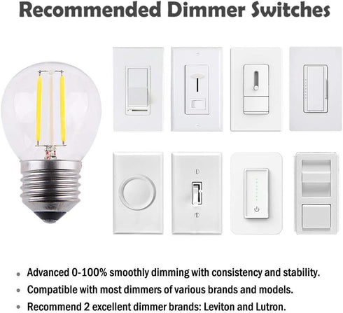 Dimmable A15 Style Mini LED Globe Bulb with LED Filament, 2W 200lm, 25W Incandescent Replacement, E26 Regular Base, 2700K Warm White Light Color, ...