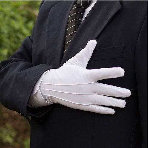DreamHigh DH 2 Pairs White Cotton/Nylon Marching Gloves, Formal Tuxedo Honor Guard Parade Gloves...