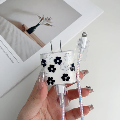 for Apple 20W USB-C Power Adapter Charger Protective Case with USB Lightning Cable Cover,Cute Women Flower Floral Data Cable Phone Charger Data Li...